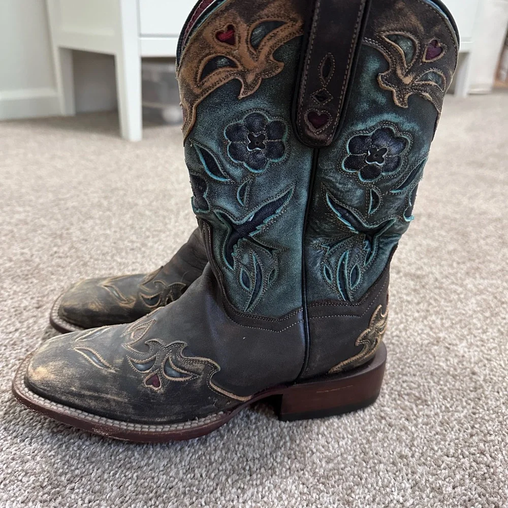 Dan Post Square Toe Blue Bird Cowboy Boots - Picture 4 of 5